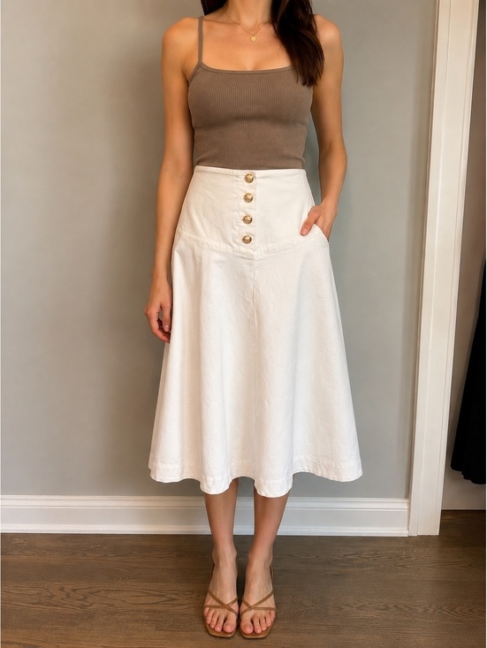 Astr Dresses & Skirts - ASTR White Midi Skirt Size Small with Gold Button Detail